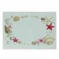 thumbnail image 1 of Pearls Cutting Board, Frame Seashells Starfish Stones Frangipani Exotic Flower Pattern Print Art, Decorative Tempered Glass Cutting and Serving Board, Small Size, Beige Fuchsia, by Ambesonne, 1 of 1