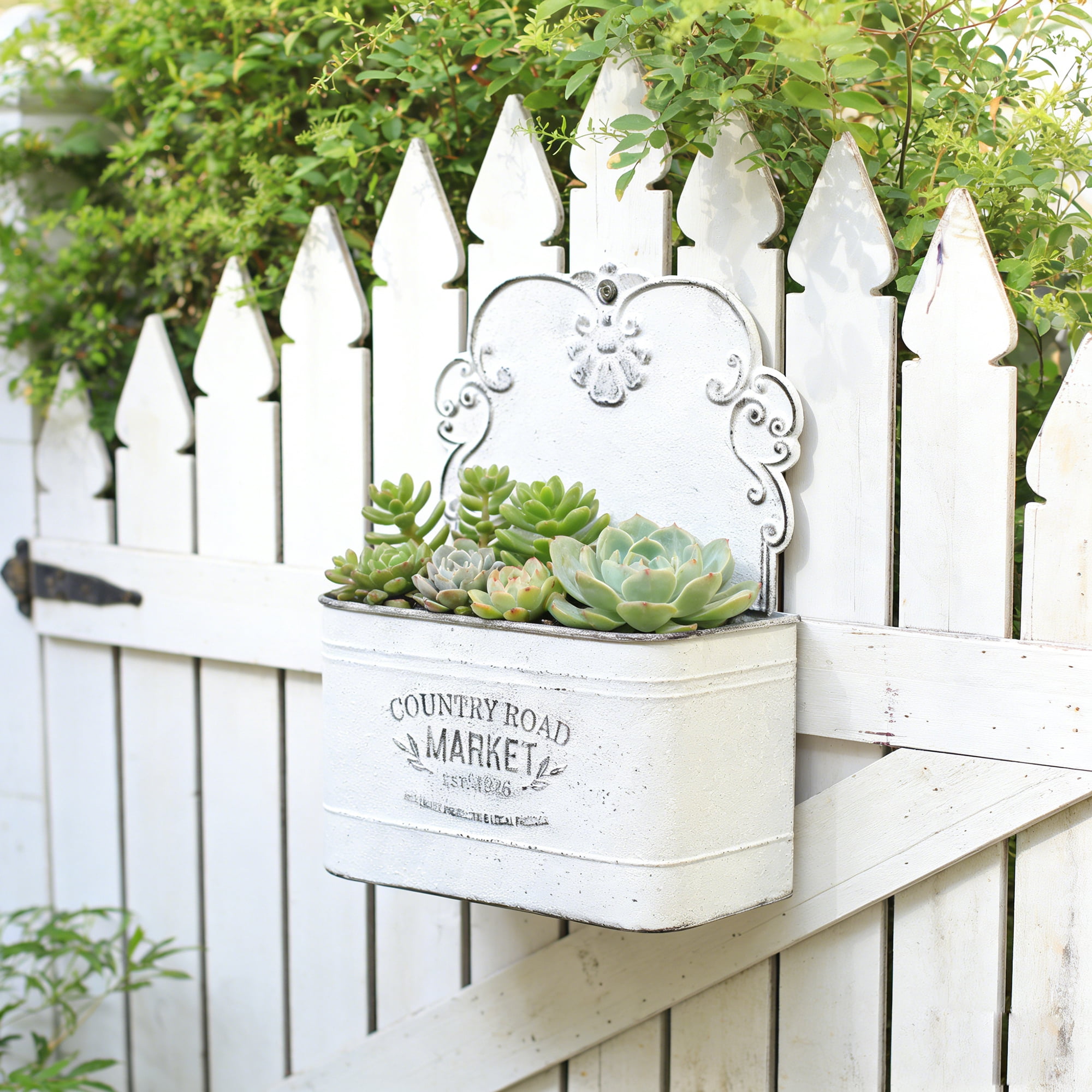 Galvanized Metal Wall Planter - Rustic Vintage Wall Mounted Planters for Outdoor Plants Farmhouse Hanging Plant Holder Decor (13.2" L x 9.5" H)