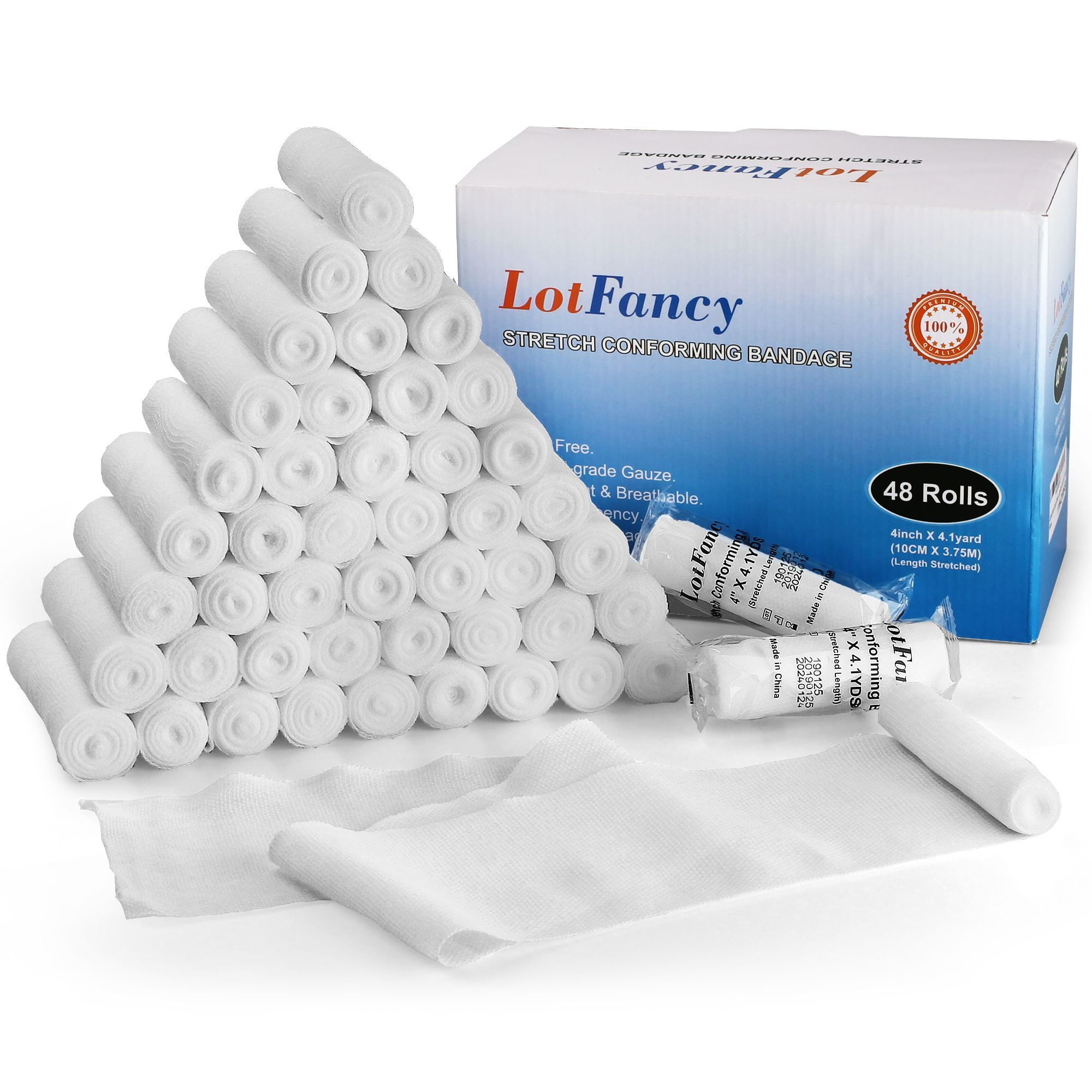 LotFancy Gauze Bandage Roll, 48 Gauze Wrap, 4 in x 4 Yards Stretched
