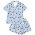 thumbnail image 7 of XINPING Women Halloween Pajamas Halloween Print Notch Lapel Short Sleeve Pajama Shorts Two Piece Outfit M, 7 of 7
