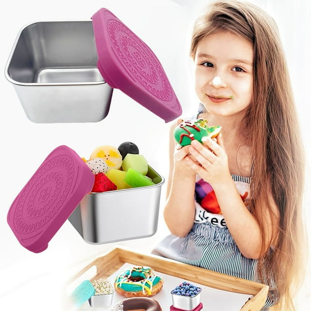 Snack Box Leakproof Small Containers With Silicone Lids Stackable Snack Pots For Kids Stainless Snack Containers Lunch Box For Kids School