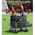 thumbnail image 4 of KEESTP Double Decker Heavy Duty Foldable Wagon with Big Weight Capacity, Collapsible Adjustable Handle Folding Garden Cart with Big All-Terrain Beach Wheels, Black, 4 of 7