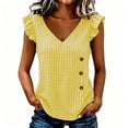 thumbnail image 7 of Miluxas Women's Gingham Plaid Sleeveless Tank Tops Button Accent V Neck Casual Loose Tunic Blouse Lightweight Summer Shirts for Daily Vacation Yellow, 7 of 7