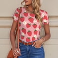 thumbnail image 6 of KLL Women 's Crew Neck Bodysuit Jumpsuits Strawberry And Flowers Print Short onesies Stretch T Shirts, 6 of 7