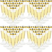 150 Pcs Gold Plastic Champagne Flutes - Clear Disposable Crystal Wine Glasses for Wedding Toasting, Party Cocktail Cups