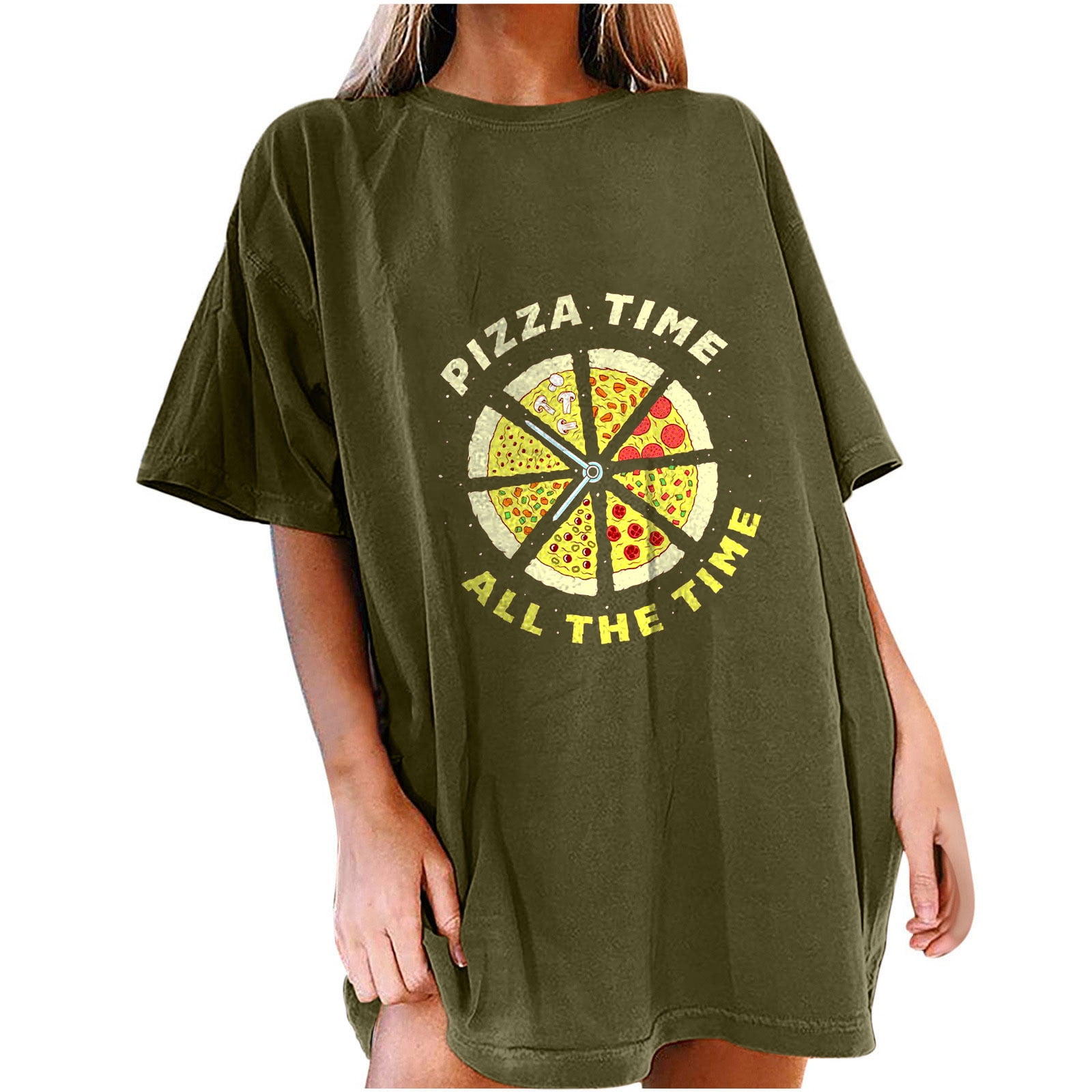 RQYYD Reduced Women Oversized Funny Pizza Graphic Print T