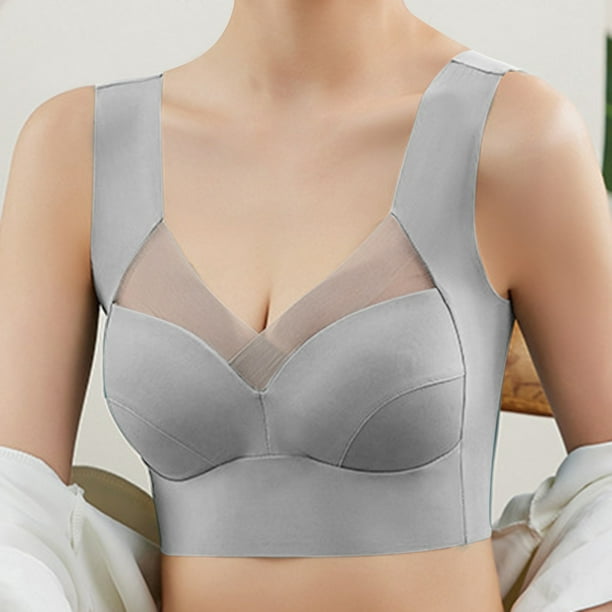 nsendm Female Underwear Adult Women Bras plus Size Women's Fixed Cup Ice  Silk Beautiful Back Gathered without Steel Ring Pack of Bras for  Women(Grey
