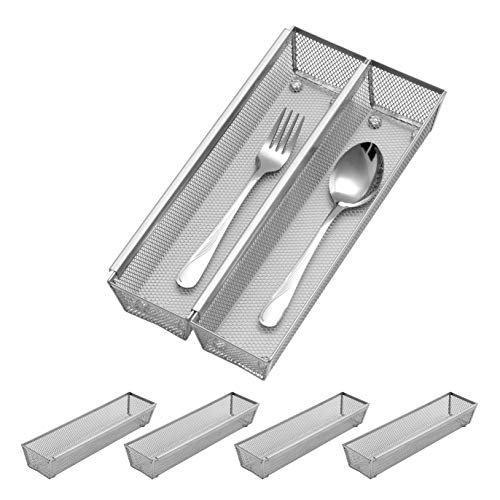 Silverware Drawer Organizer - (12 x 3 Inch) - Metal Mesh Utensil Tray Drawer Organizer Kitchen Cutlery Flatware Trays Holder Storage Organization - ...