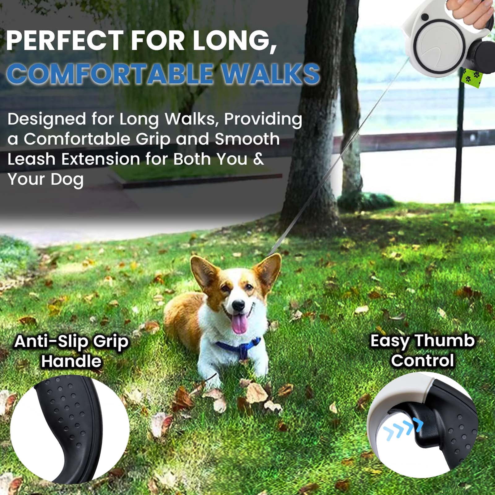 Retractable Dog Leash ,3-in-1 Dog Leash for Dogs With Flashlight，17-Foot Retractable Leash, Suitable for All Pets