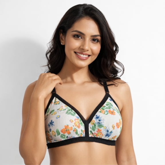 Women’s Floral Print Lightweight Comfort Bra with Adjustable Straps, Breathable Fabric, Soft Support, Stylish Everyday Lingerie for Daily Wear S-34