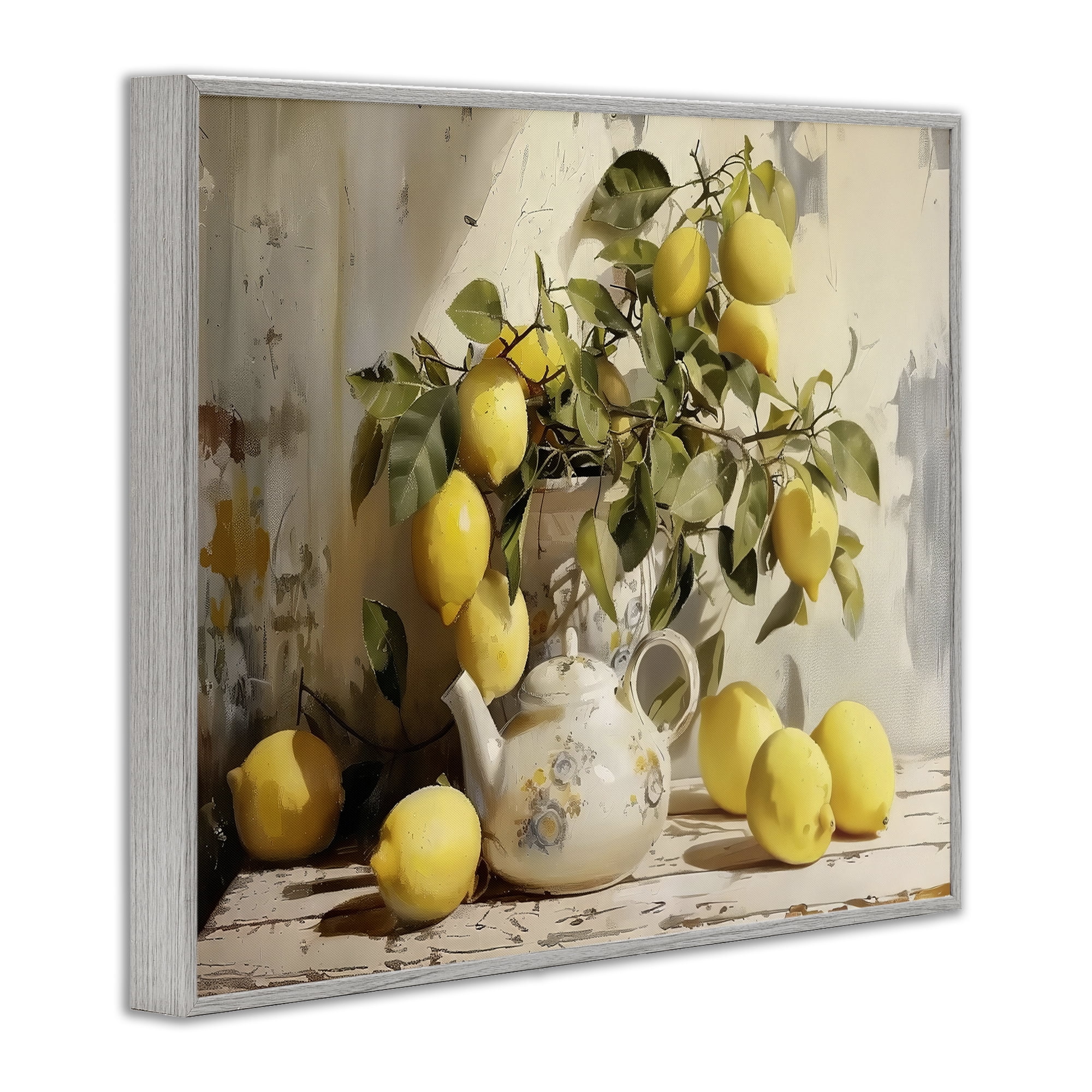 Stupell Industries Lemon Still Life with Teapot Gray Framed Giclee Art, design by LSR Design Studio