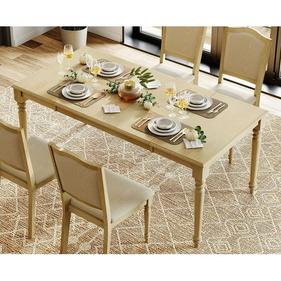 Farmhouse Dining Table for 6–8 People, Oak Dining Room Table with Solid Rubber Wood Legs for Kitchen