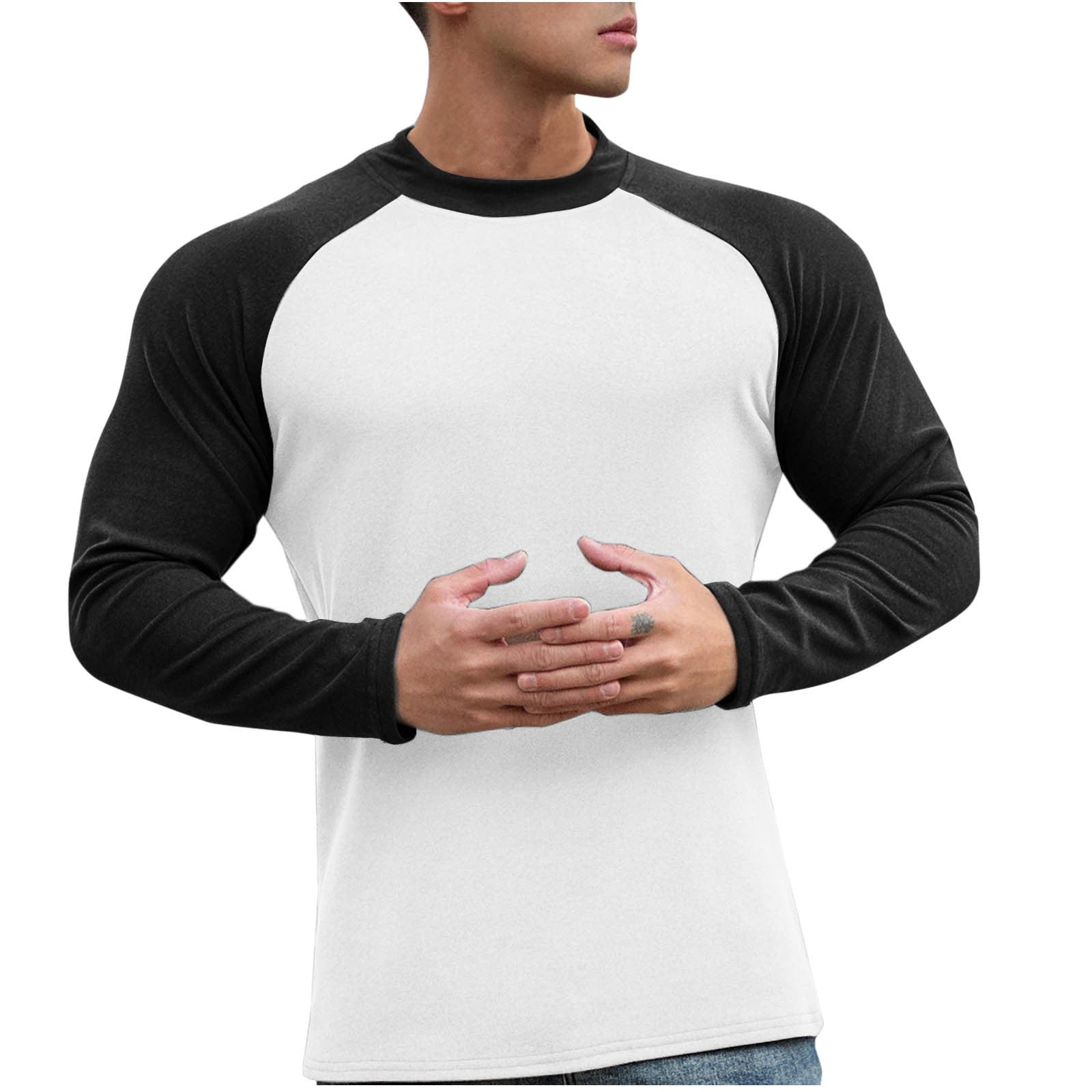 ★FANCY CLUB★ FY Patch Stripe Raglan Tee WHITEF25QB082 F25Q Fancifize Men's Long Sleeve Raglan Baseball Tee Shirt Men