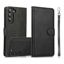 Dteck for Samsung Galaxy S23 FE Wallet Case with Wrist Strap, 2 IN 1 Premium PU Leather Magnetic Kickstand Shockproof Removable Flip Protective Cover for Samsung S23 FE 5G,Black