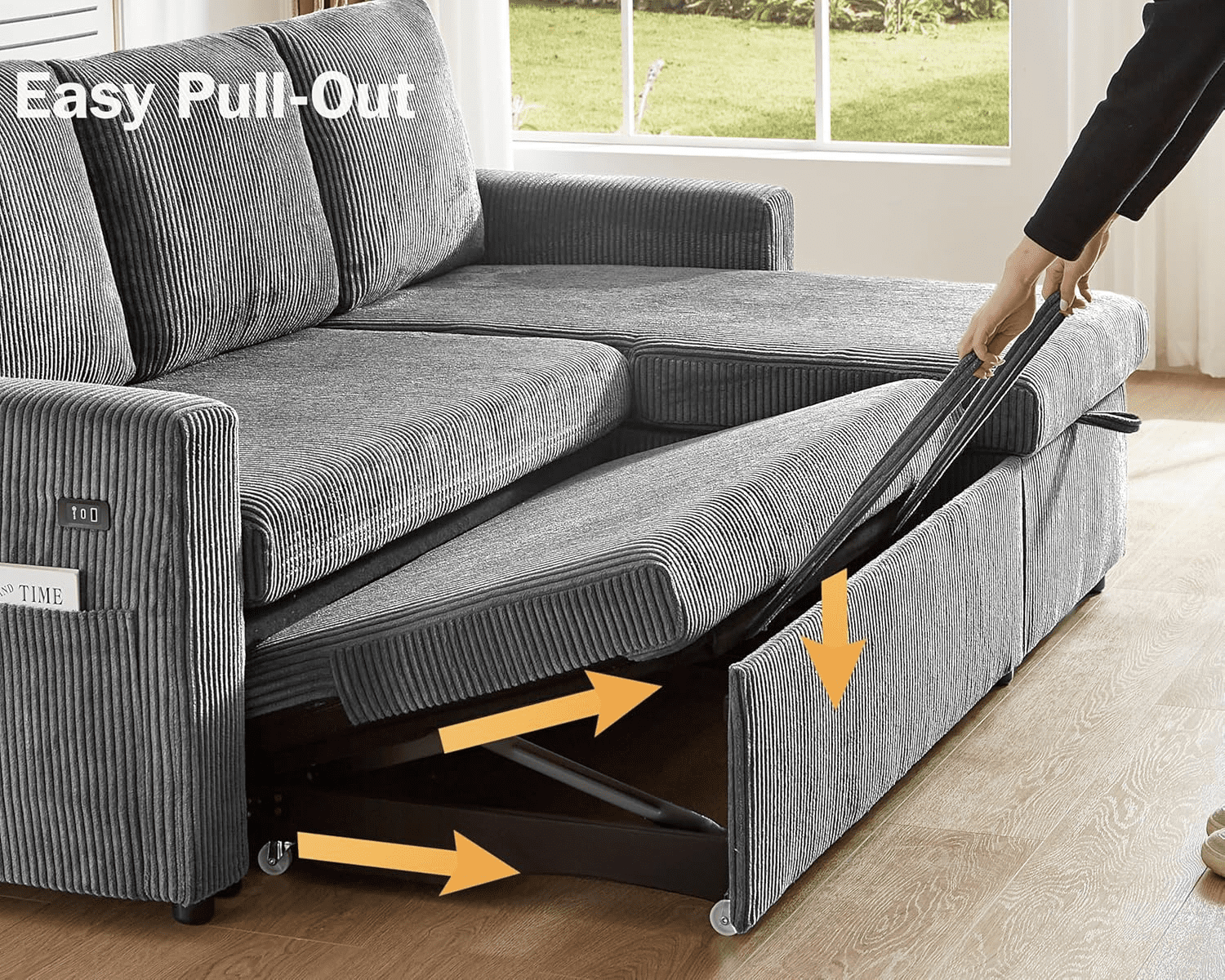 81"L-Shape Convertible Sleeper Sectional Sofa with Storage Chaise and Pull-Out Bed,Reversible Corner 3 Person Couch, for Living Room, Apartment,USB Ports