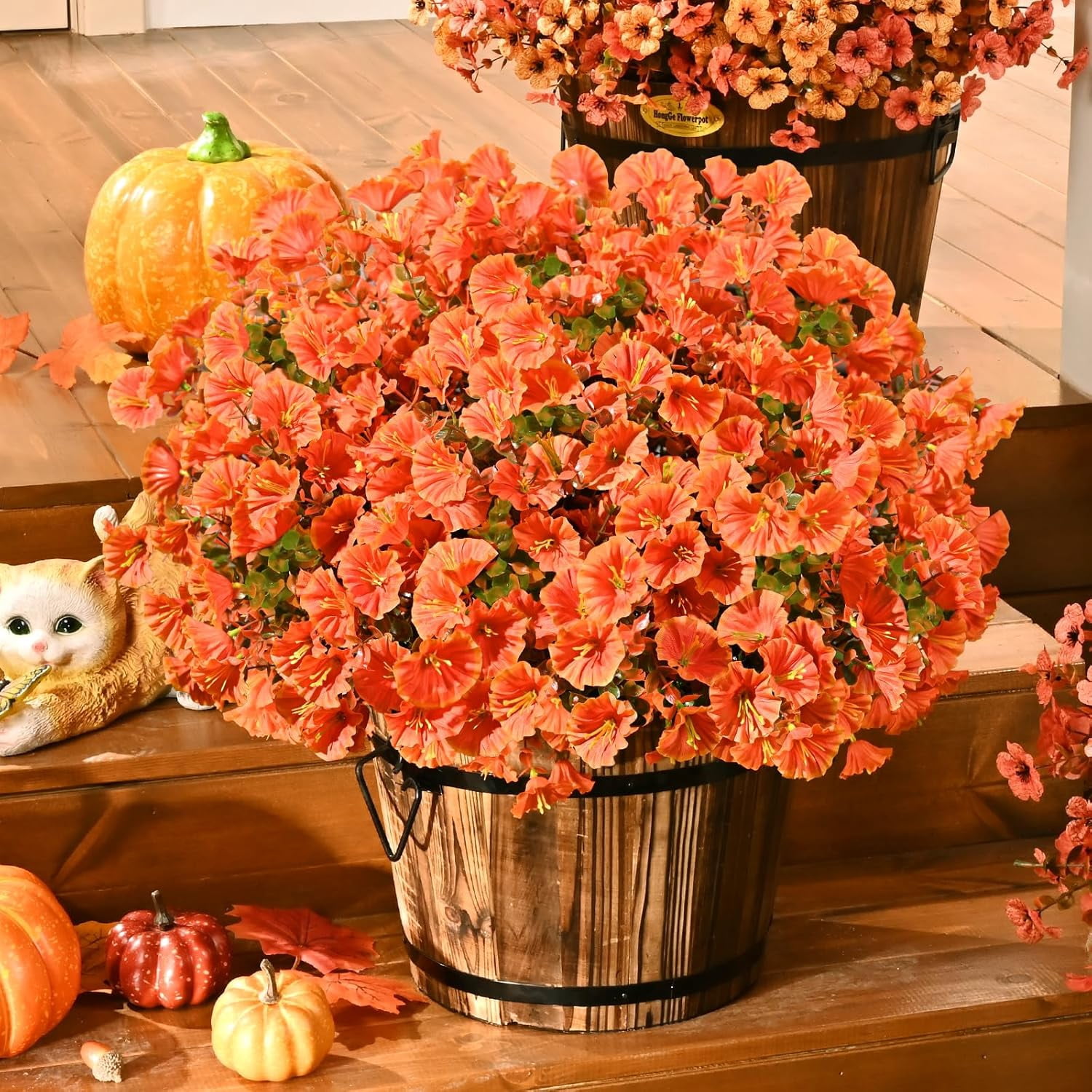 Lyacmy 36 Bundles Artificial Fall Flowers for Outdoor, Fake Mums UV Resistant Fake Flowers Fall Decorations for Home Garden,Green Orange