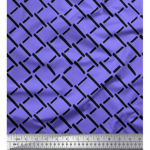 Soimoi Purple Poly Georgette Fabric Brush Stroke Abstract Printed Fabric 1 Yard 52 Inch Wide