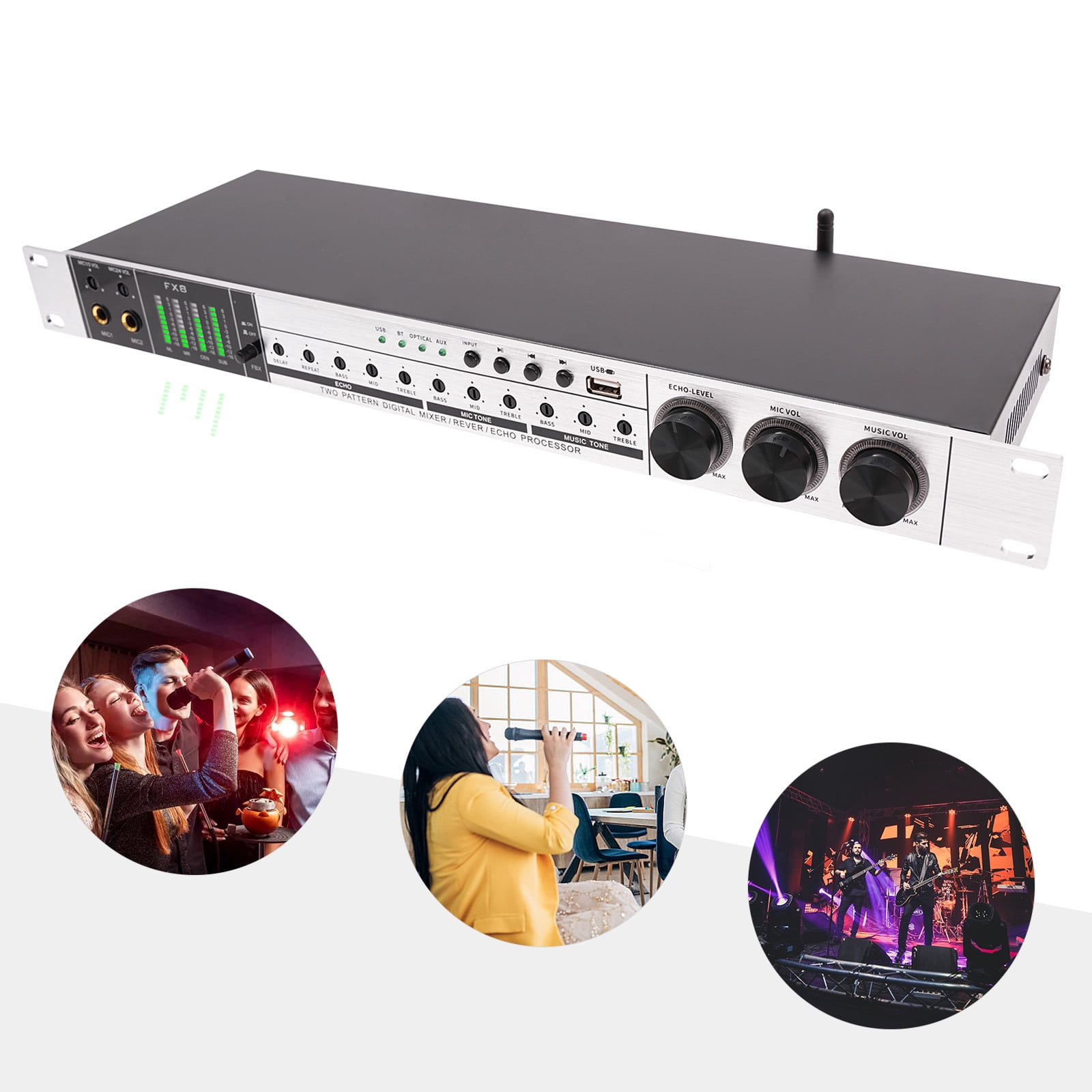 Wildnix 2-Channel Audio Processor Mixer with Bluetooth, Phantom Power, and Real-time Monitoring for Clear Sound Quality