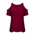 thumbnail image 4 of Womens Summer Tops Casual Shirt Summer Off Shoulder Top V Neck Blouse Solid Color Short Sleeve T Womens Tops Dressy Casual, 4 of 4