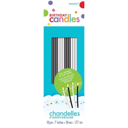 Amscan 7-Inch Birthday Candles, Black and White, (18 Count)