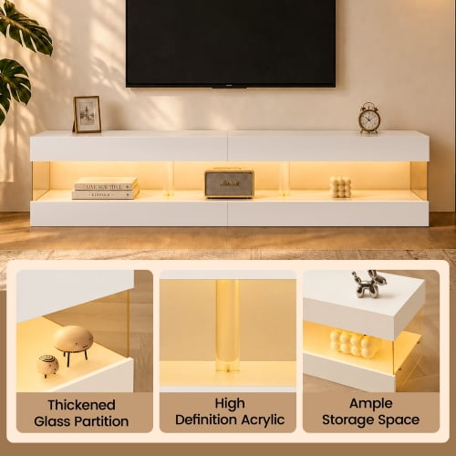 TV Stand for 70 Inch TV, LED Gaming Entertainment Center, Media Console Table for Living Room, White