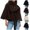 Coffee, variant on Women Wool Blend Short Jacket Casual Loose Stand Collar Long Sleeve Button Coat Trendy Lightweight Winter Warm Outwear With Belt