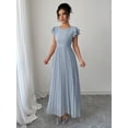 thumbnail image 6 of Gray Blue Women Ruffle Sleeve Pleated Maxi Dress With Scoop Neck And Relaxed Fit, 6 of 6