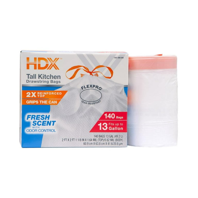 HDX 13 Gallon Scented Flex Drawstring Kitchen Trash Bags (140-Count)  HDX13GWHIT140 - The Home Depot