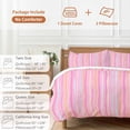 thumbnail image 6 of 3 Piece Pink Orange Blue Stripe Duvet Cover Set Queen Size,Microfiber Comforter/Quilt Cover with Corner Ties and 2 Pillowcases,Modern Abstract Art Striped Farmhouse Soft Bedding with Zipper Closure, 6 of 8
