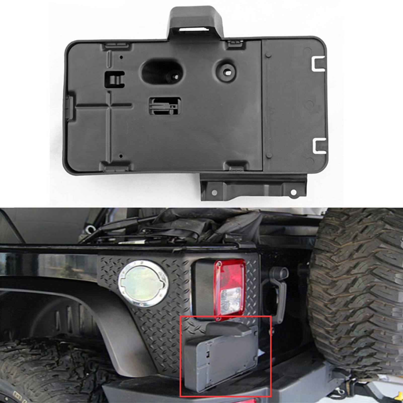 XWQ License Plate Tag Holder Scratch Proof ABS Black Rear License Number Plate  Bracket with LED Light for Jeep Wrangler JK 2006-2017 