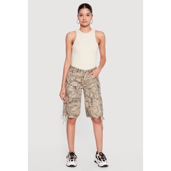 Women's Hunter Camo Drawstring Hem Cargo Bermuda Shorts
