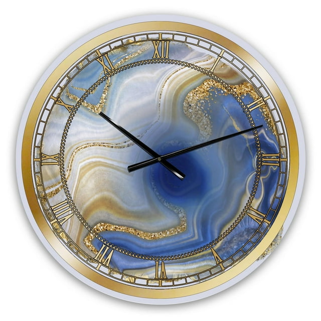 Designart Agate Jaspe Doré Bleu Océan I horloge murale