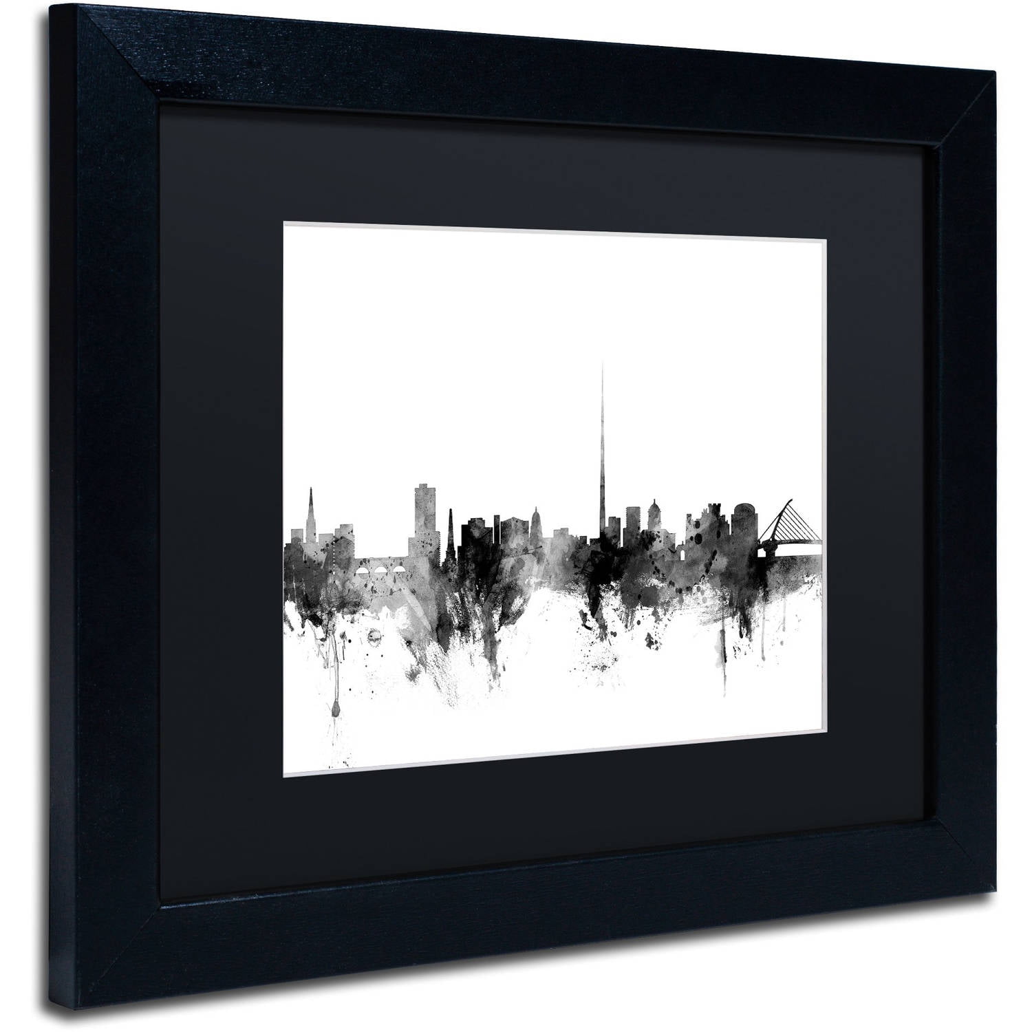 Trademark Fine Art "Dublin Ireland Skyline B&W" Canvas Art by Michael Tompsett, Black Matte, Black Frame