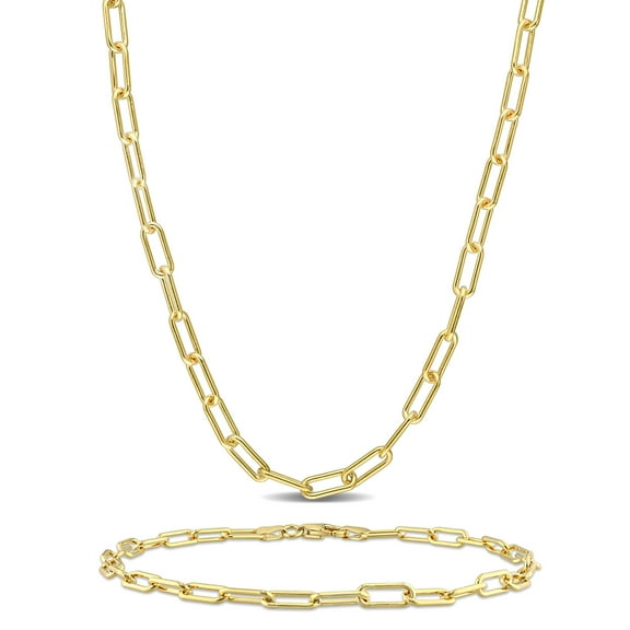 Everly Men's Yellow Silver 3.5mm Fancy Paperclip Chain Necklace and Bracelet Set - 20 in   9 in