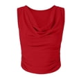 thumbnail image 5 of Womens Round Neck Satin Camisole Women’s Cowl Neck Tank Tops Sleeveless Ruched Pullover Tops Loose Casual Elegant Business Blouse Red M, 5 of 6