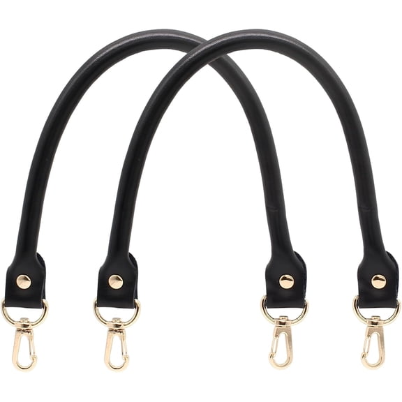 2pcs Black Genuine Leather Purses Straps, 40cm / 15.7 Inches Short Leather Strap, Purse Handle Replacement for Handbag, Shoulder Bag
