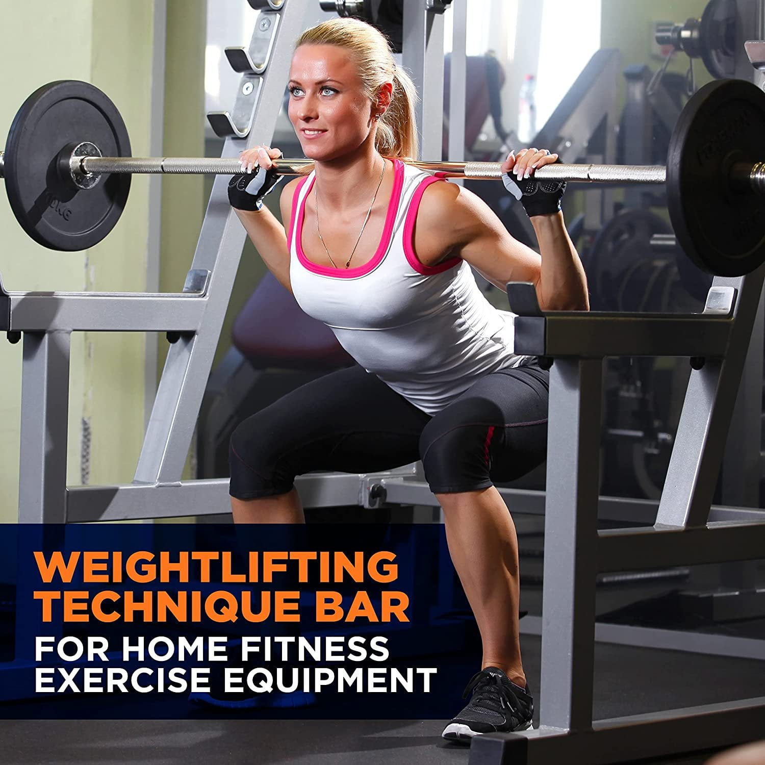 SereneLife Olympic Chrome Barbell Bar 7 Ft Weight Straight Solid Iron Weighted Workout Bar W/ Clips