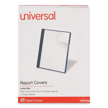 1PC Universal Clear Front Report Cover, Prong Fastener, 0.5\" Capacity, 8.5 x 11, Clear/Dark Blue, 25/Box