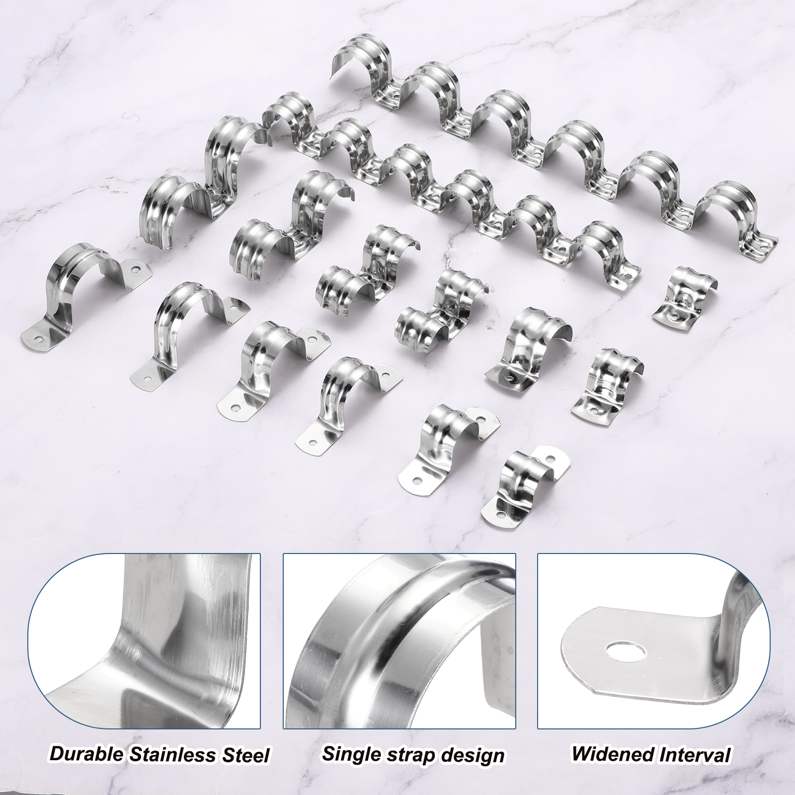 Uxcell 52pcs Conduit Clamp 2 Inch, 1 Hole Stainless Steel Pipe Strap, U Bracket Single Band Rigid Metal Conduit Hanger for Pipe Fixing, Tube Wire Installation