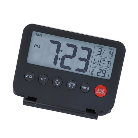 Small Digital Travel Alarm Clock LCD Display with Date Temperature Snooze and Backlight Battery Operated Desk Clock