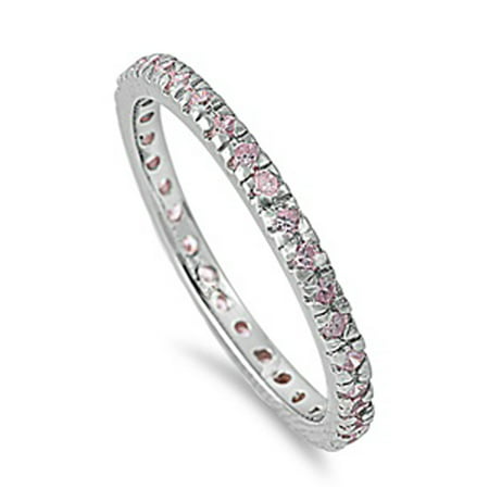 CHOOSE YOUR COLOR Sterling Silver Eternity Band Pink CZ Thin 2mm Ring (Best Christian Punk Bands)