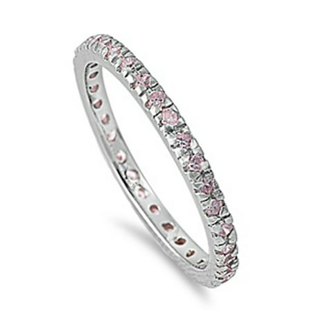 CHOOSE YOUR COLOR Sterling Silver Eternity Band Pink CZ Thin 2mm Ring