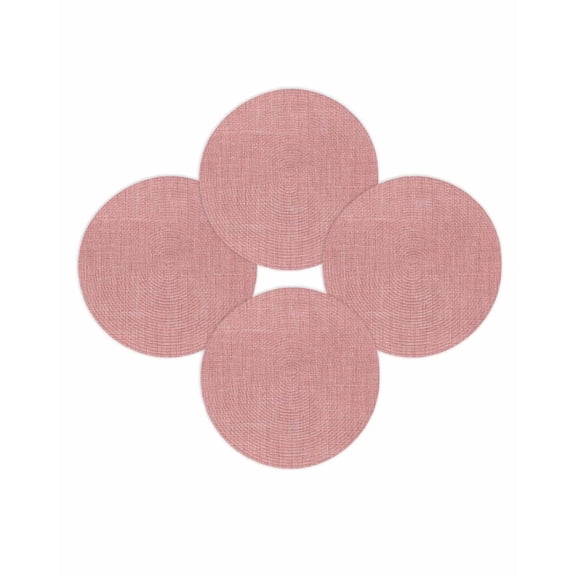Round Placemats Set of 4 Peach Pink Linen Place Mats Washable Woven Placemat Farmhouse Pure Color Circle Braided Table Mat for Kitchen Dining Table Party Home Decor 15 Inch