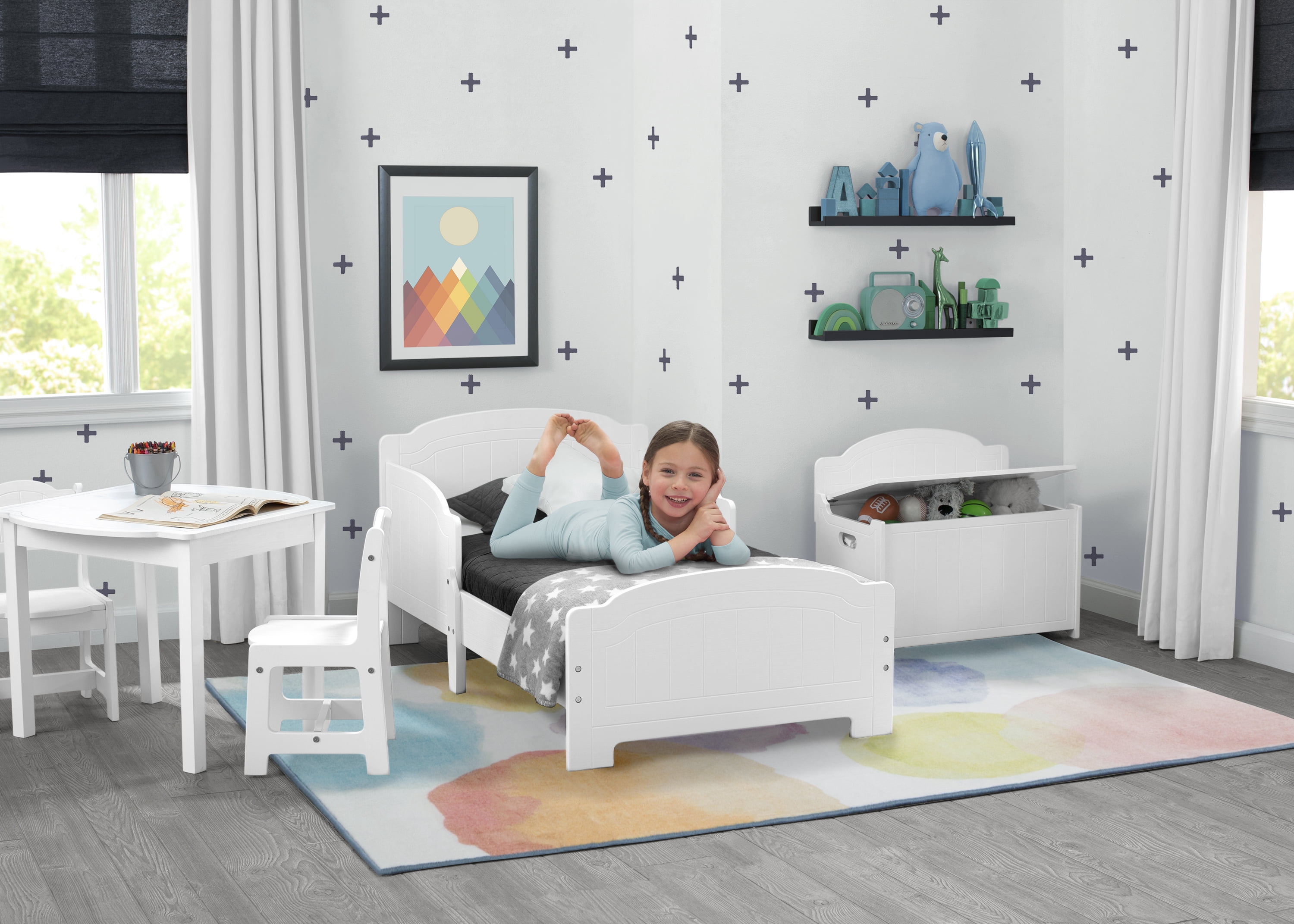 Delta Children Kids Watercolor Rectangle Area Rug, 53-Inch x 59-Inch, Multi Color