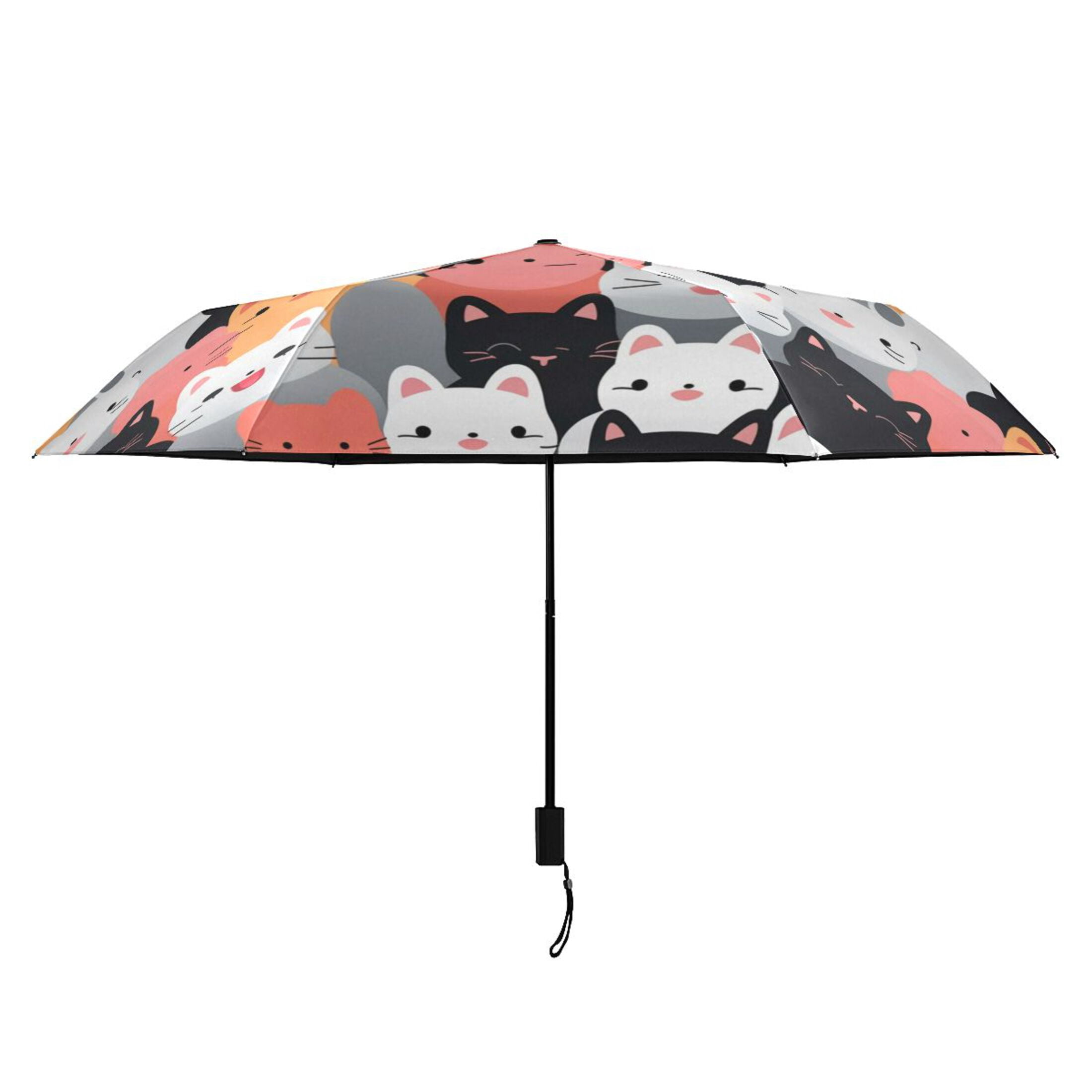 Colorful Happy Cats Compact Sun Umbrella Windproof Travel Umbrellas for Rain Strong Portable UV Protection