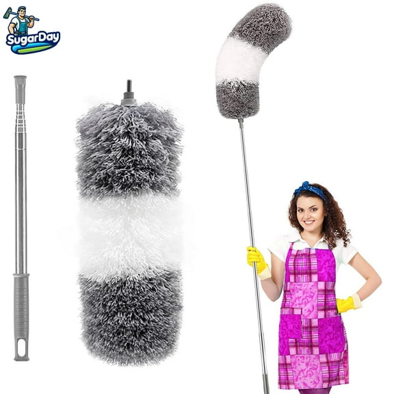 SUGARDAY Microfiber Feather Duster with Extension Pole Handle for Cleaning Ceiling Fan Duster