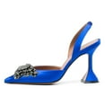thumbnail image 2 of YDN Women Chic Studded Bows Elastic Strap Slingback Pumps Slip On Pointy Toe Mid Heels Party Dress Shoes Size 6 Royal Blue, 2 of 4