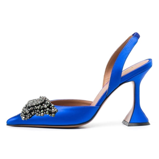 YDN Women Chic Studded Bows Elastic Strap Slingback Pumps Slip On Pointy  Toe Mid Heels Party Dress Shoes Size 7.5 Royal Blue - Walmart Business  Supplies