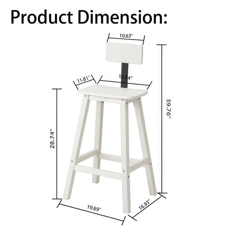 3 Piece Outdoor Bar Set Patio HDPE Dining Set with Square High-Top Table Footrest & Backrest