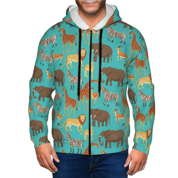 Honeii Cute Animals Print Hoodies for Men, Pullover & Full Zip, Breathable Zip up Hoodie, Sweatshirt-Small